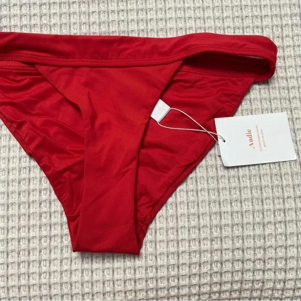 Andie Swim The Banded Cheeky Bikini Bottom Cherry Red NWT XS M
